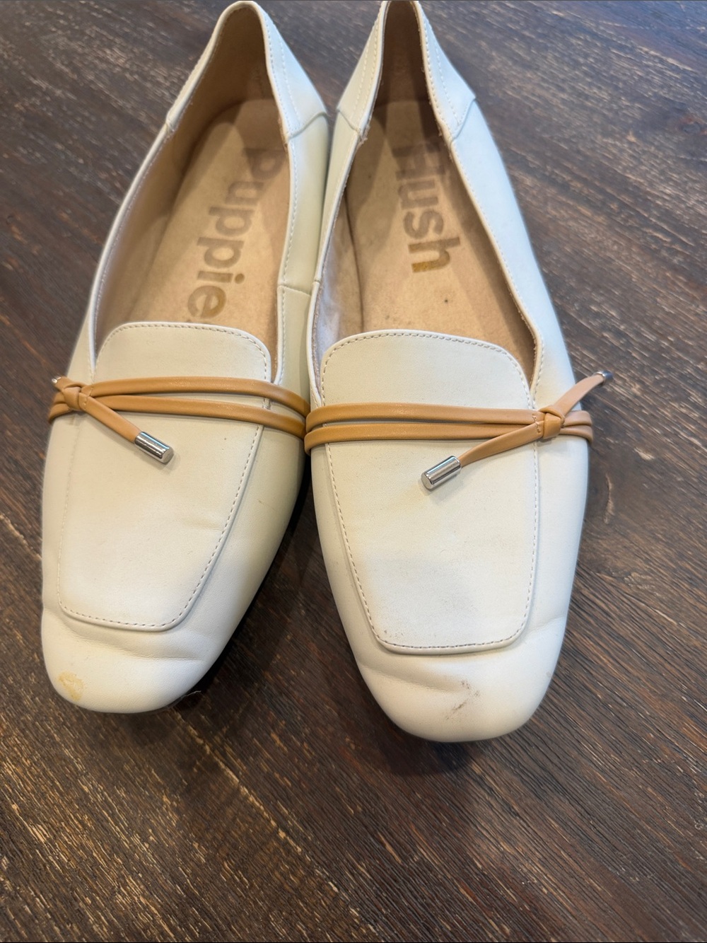Hush Puppies Cream Loafers with Tan Lace Detail